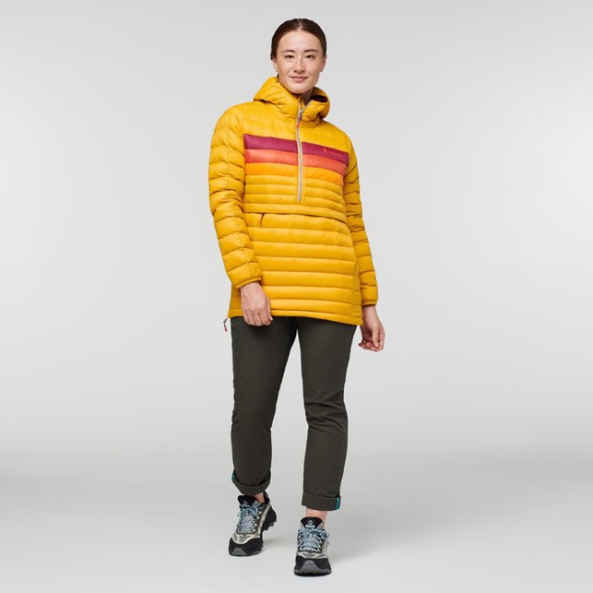 Cotopaxi Fuego Daunen Kapuzenpullover Damen Hot Amber Stripes