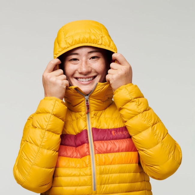 Cotopaxi Fuego Daunen Kapuzenpullover Damen Hot Amber Stripes