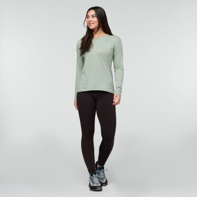 Brand Hello Llama Langarm Bio T-shirt Damen Cotopaxi Blattsilber