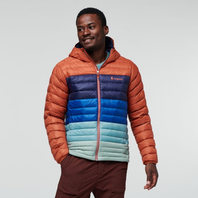 Original Cotopaxi Spice Stripes Fuego Daunenjacke Mit Kapuze Farbblock Herren