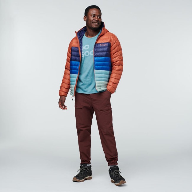 Original Cotopaxi Spice Stripes Fuego Daunenjacke Mit Kapuze Farbblock Herren