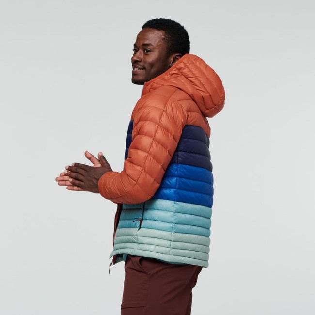 Original Cotopaxi Spice Stripes Fuego Daunenjacke Mit Kapuze Farbblock Herren