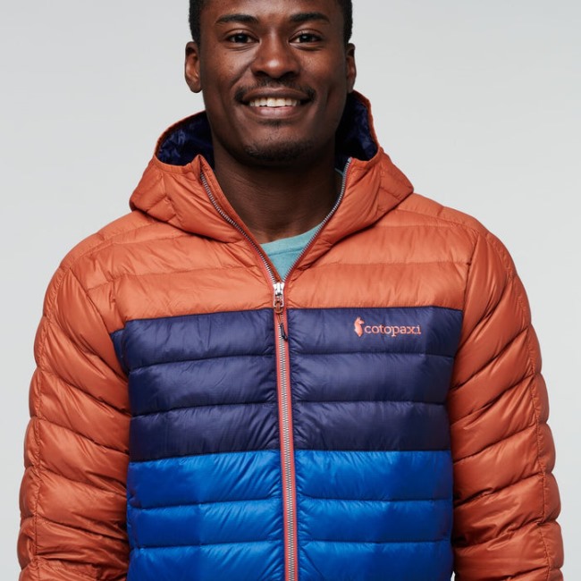 Original Cotopaxi Spice Stripes Fuego Daunenjacke Mit Kapuze Farbblock Herren
